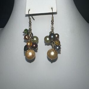 Multi Color Faux Earl and Crystal cluster earrings